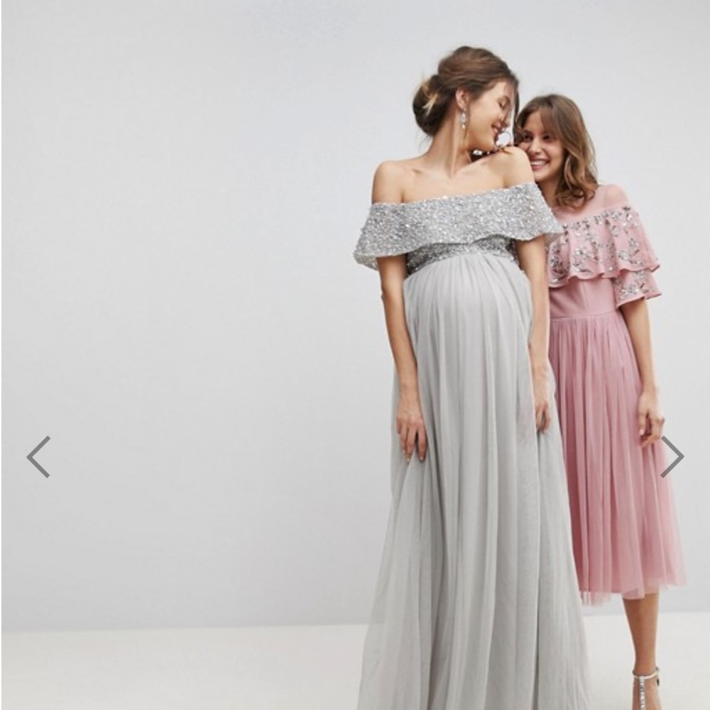 Maternity Bardot Sequin Top Tulle Dress